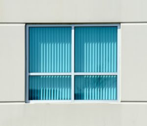 Turquoise blinds of an office