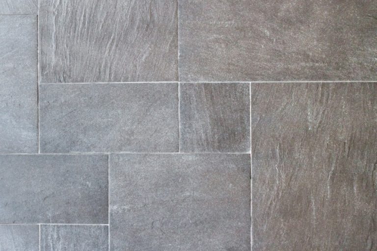 white bathroom in printed tiles