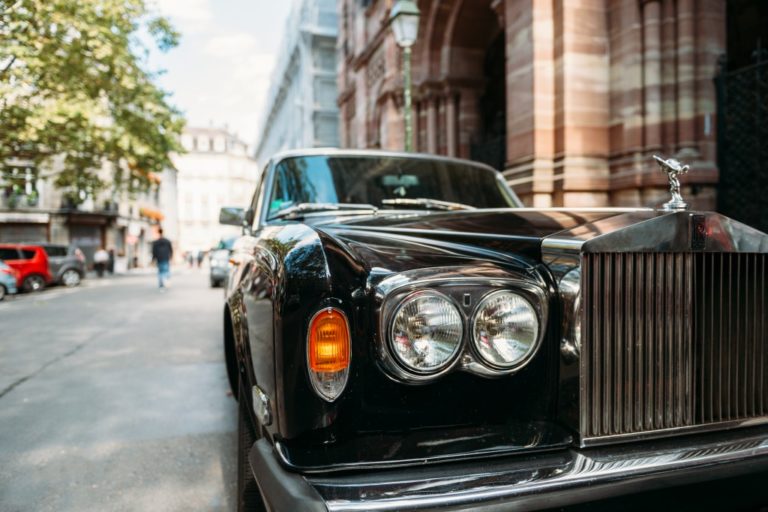 closeup of black luxury car