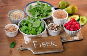 Foods rich in Fiber on a wooden table