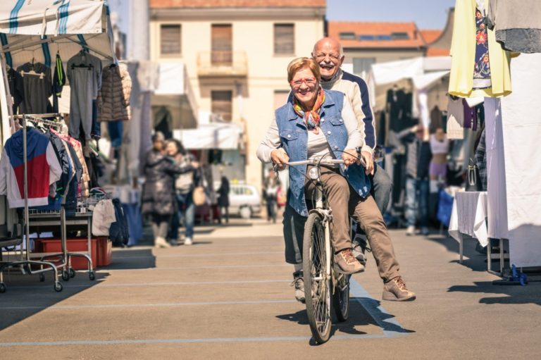 old couple biking