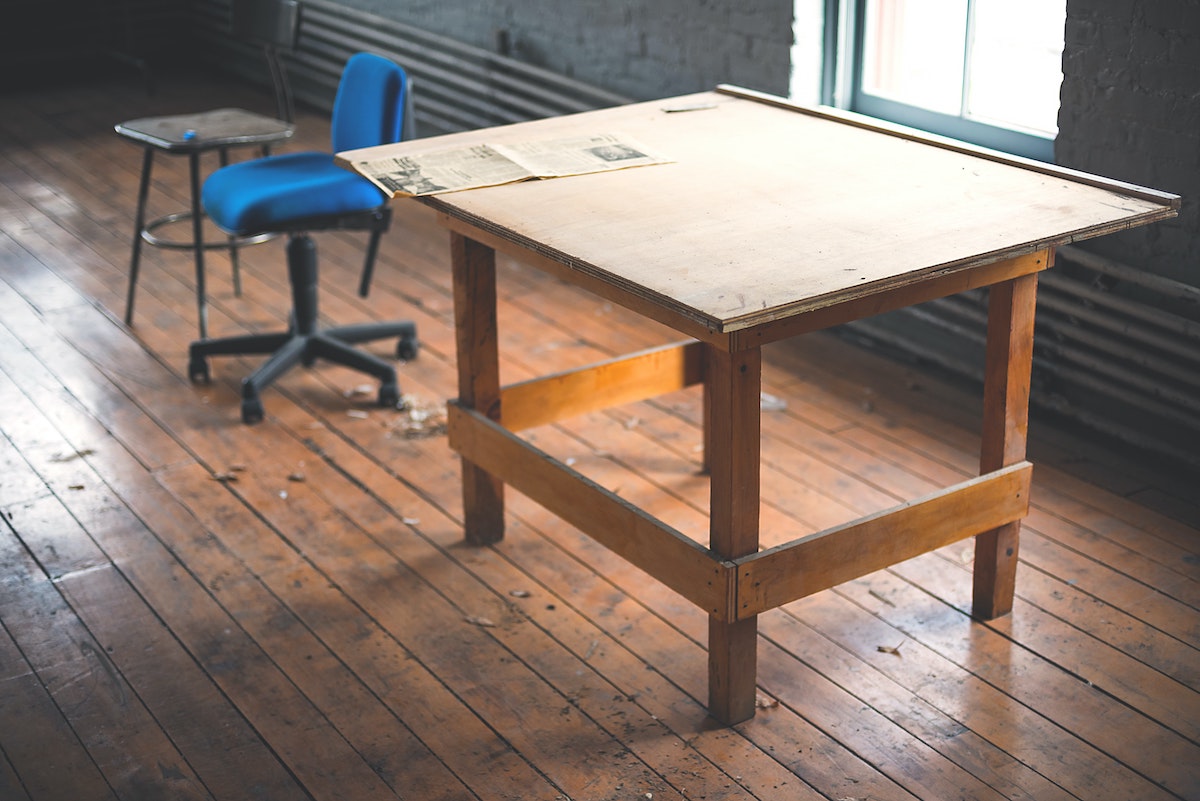 wooden table inside a room