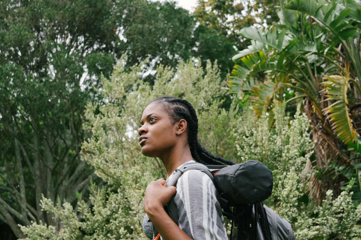 young woman backpacking