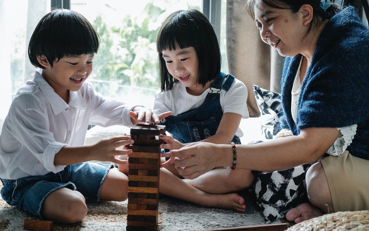 family playing at home