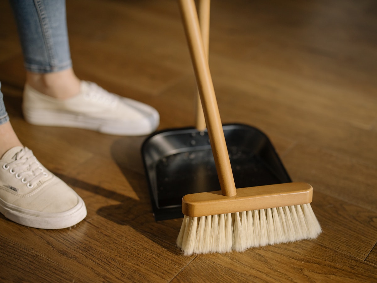 cleaning the floor