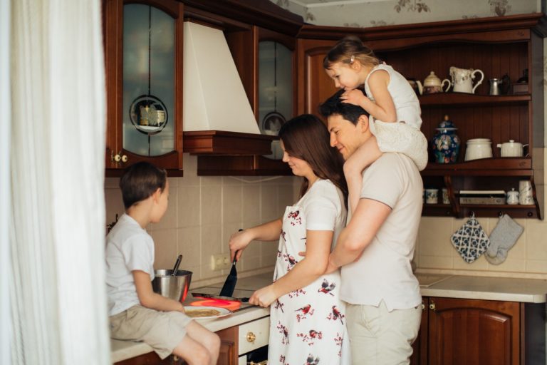 family cooking in the kitchen