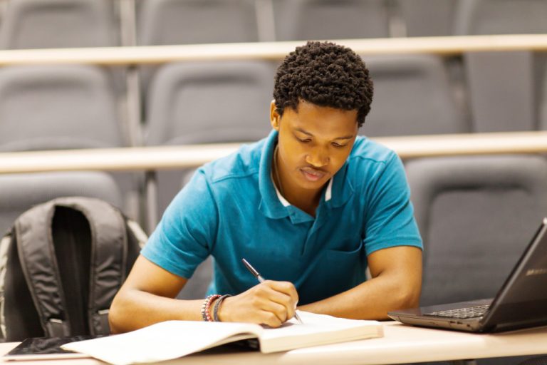 A boy studying