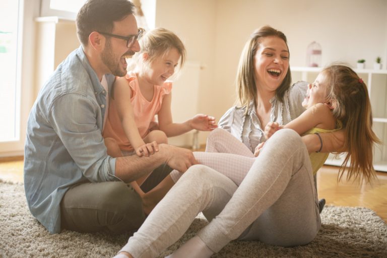 A happy family bonding in the living room