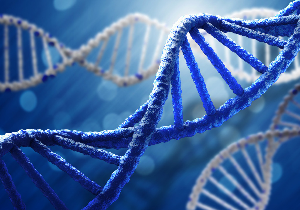 closeup of DNA graphics with blue and white colors