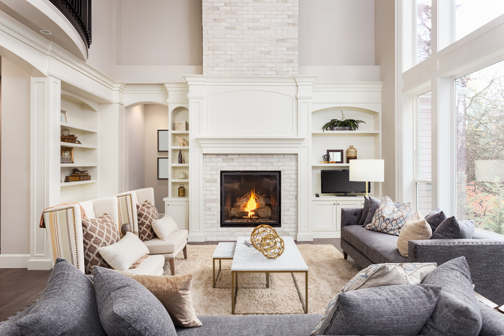 fireplace focal point of a family room