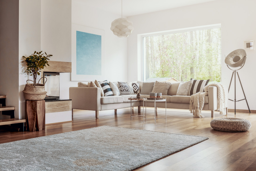 home interior with big rug and beige theme