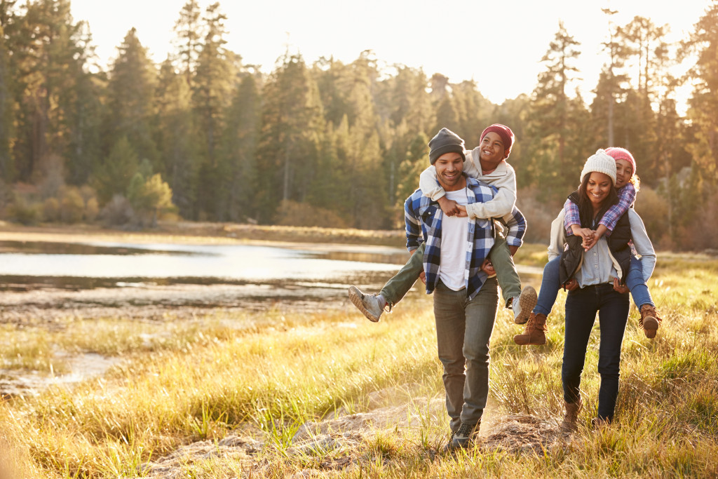 a family hiking